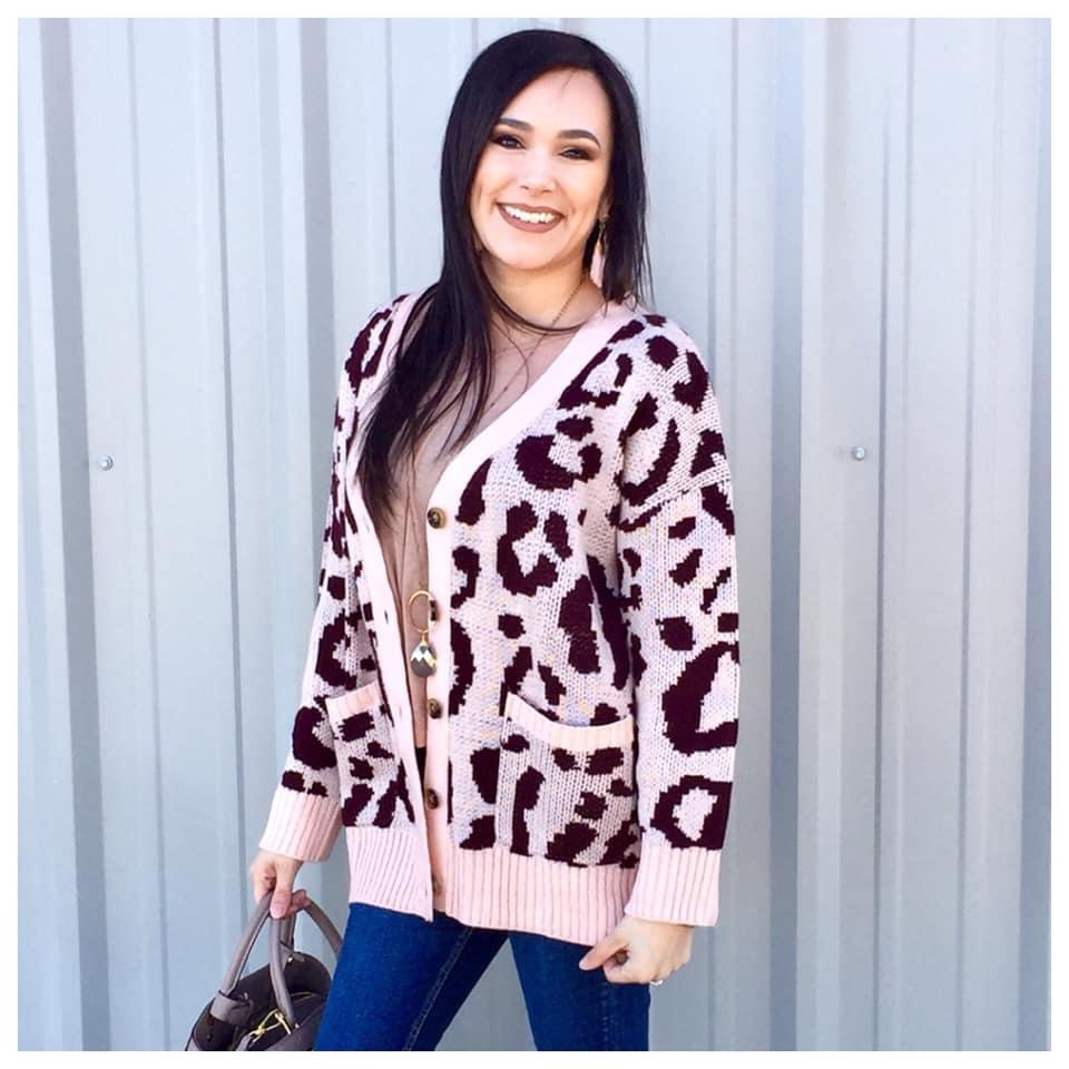 Wild Honey Boutique Leopard Print Cardigan Sweater S/M